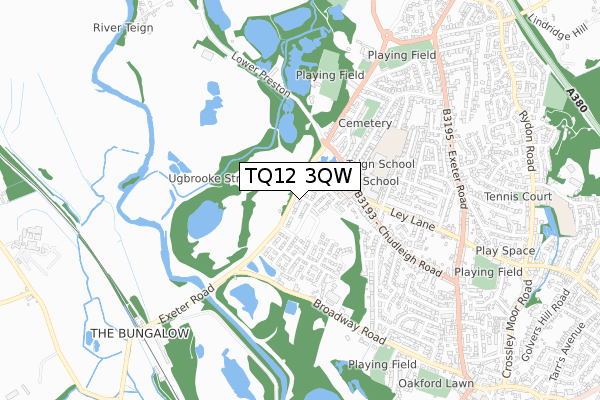 TQ12 3QW map - small scale - OS Open Zoomstack (Ordnance Survey)