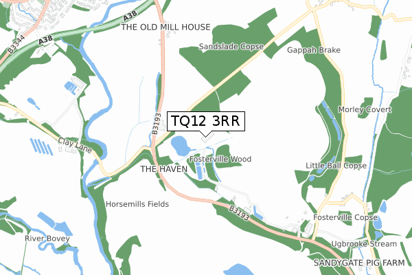 TQ12 3RR map - small scale - OS Open Zoomstack (Ordnance Survey)