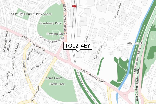 TQ12 4EY map - large scale - OS Open Zoomstack (Ordnance Survey)
