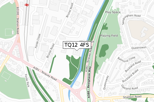 TQ12 4FS map - large scale - OS Open Zoomstack (Ordnance Survey)