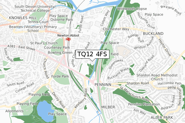 TQ12 4FS map - small scale - OS Open Zoomstack (Ordnance Survey)