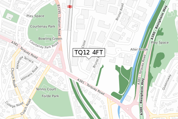 TQ12 4FT map - large scale - OS Open Zoomstack (Ordnance Survey)