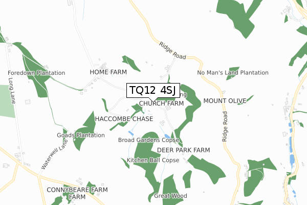 TQ12 4SJ map - small scale - OS Open Zoomstack (Ordnance Survey)