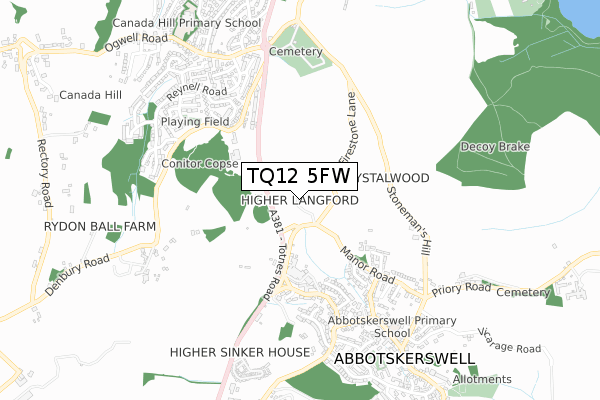TQ12 5FW map - small scale - OS Open Zoomstack (Ordnance Survey)