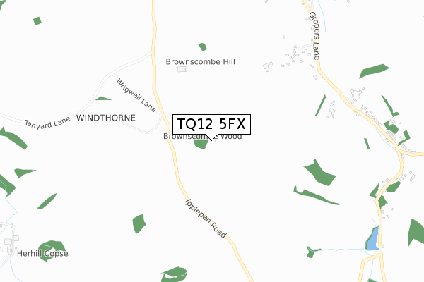 TQ12 5FX map - small scale - OS Open Zoomstack (Ordnance Survey)