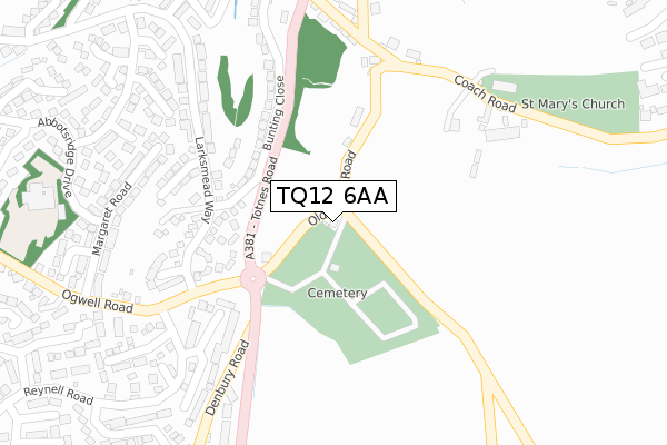 TQ12 6AA map - large scale - OS Open Zoomstack (Ordnance Survey)