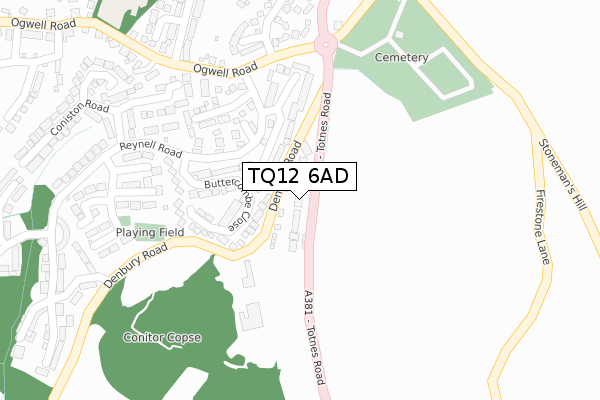 TQ12 6AD map - large scale - OS Open Zoomstack (Ordnance Survey)