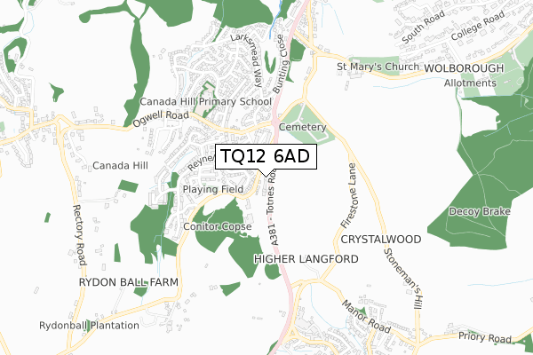 TQ12 6AD map - small scale - OS Open Zoomstack (Ordnance Survey)