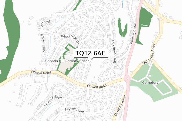 TQ12 6AE map - large scale - OS Open Zoomstack (Ordnance Survey)