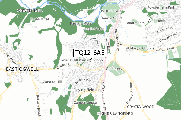 TQ12 6AE map - small scale - OS Open Zoomstack (Ordnance Survey)