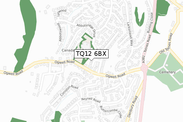 TQ12 6BX map - large scale - OS Open Zoomstack (Ordnance Survey)