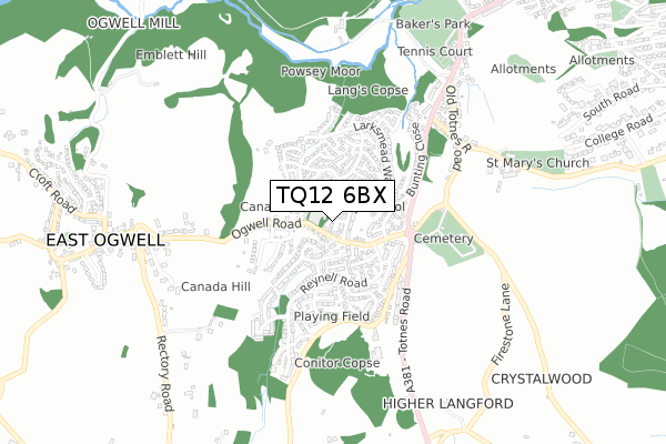 TQ12 6BX map - small scale - OS Open Zoomstack (Ordnance Survey)