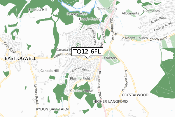 TQ12 6FL map - small scale - OS Open Zoomstack (Ordnance Survey)