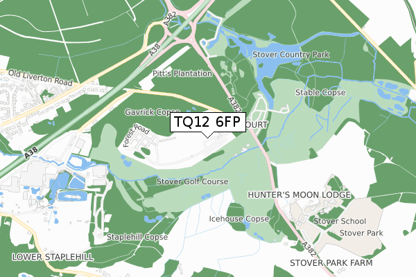 TQ12 6FP map - small scale - OS Open Zoomstack (Ordnance Survey)