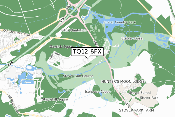 TQ12 6FX map - small scale - OS Open Zoomstack (Ordnance Survey)