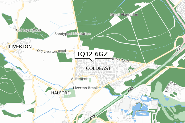 TQ12 6GZ map - small scale - OS Open Zoomstack (Ordnance Survey)