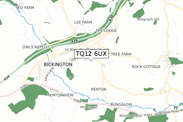 TQ12 6UX map - small scale - OS Open Zoomstack (Ordnance Survey)