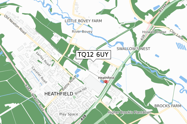 TQ12 6UY map - small scale - OS Open Zoomstack (Ordnance Survey)