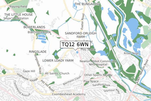 TQ12 6WN map - small scale - OS Open Zoomstack (Ordnance Survey)