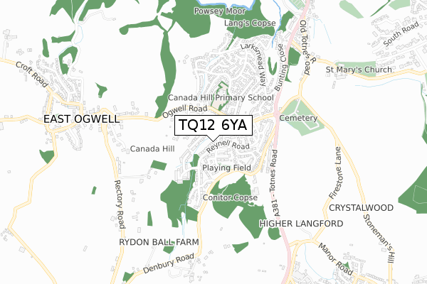 TQ12 6YA map - small scale - OS Open Zoomstack (Ordnance Survey)