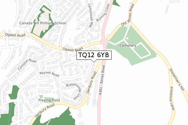 TQ12 6YB map - large scale - OS Open Zoomstack (Ordnance Survey)