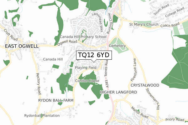 TQ12 6YD map - small scale - OS Open Zoomstack (Ordnance Survey)