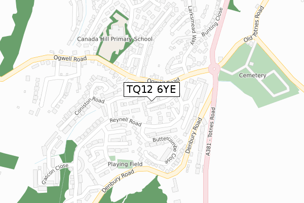 TQ12 6YE map - large scale - OS Open Zoomstack (Ordnance Survey)