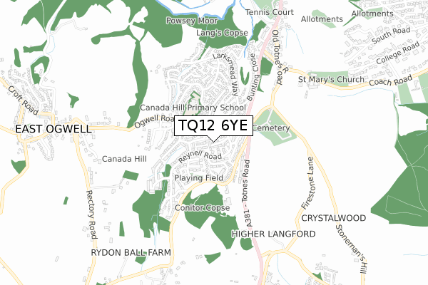 TQ12 6YE map - small scale - OS Open Zoomstack (Ordnance Survey)