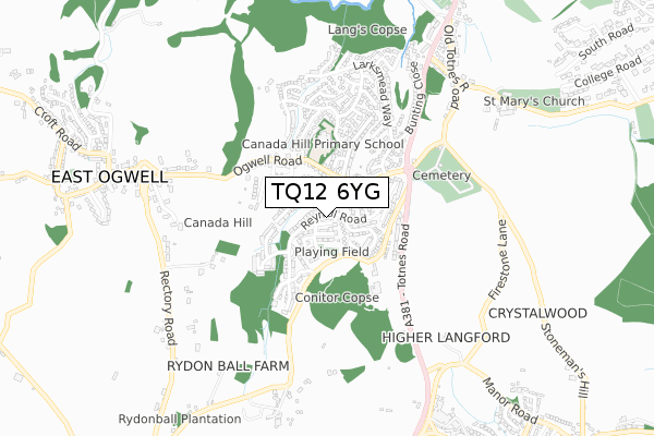 TQ12 6YG map - small scale - OS Open Zoomstack (Ordnance Survey)