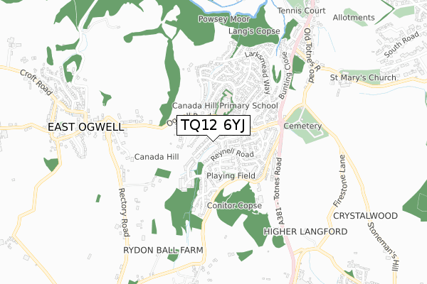 TQ12 6YJ map - small scale - OS Open Zoomstack (Ordnance Survey)