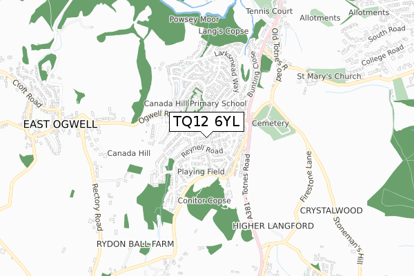 TQ12 6YL map - small scale - OS Open Zoomstack (Ordnance Survey)