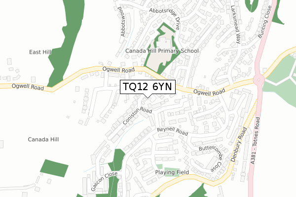 TQ12 6YN map - large scale - OS Open Zoomstack (Ordnance Survey)