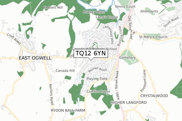 TQ12 6YN map - small scale - OS Open Zoomstack (Ordnance Survey)
