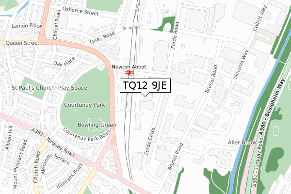 TQ12 9JE map - large scale - OS Open Zoomstack (Ordnance Survey)