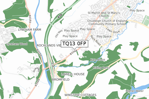 TQ13 0FP map - small scale - OS Open Zoomstack (Ordnance Survey)