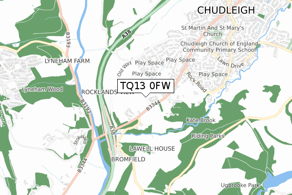 TQ13 0FW map - small scale - OS Open Zoomstack (Ordnance Survey)