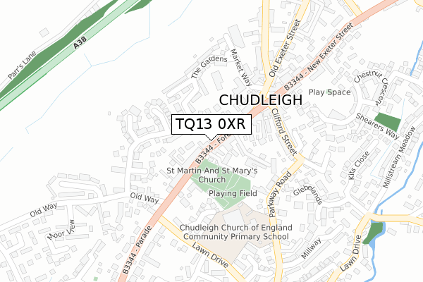 TQ13 0XR map - large scale - OS Open Zoomstack (Ordnance Survey)