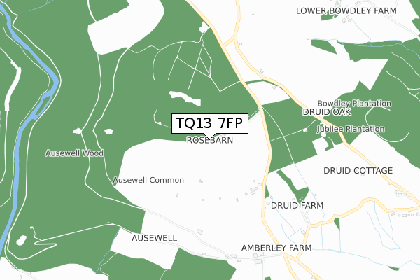 TQ13 7FP map - small scale - OS Open Zoomstack (Ordnance Survey)