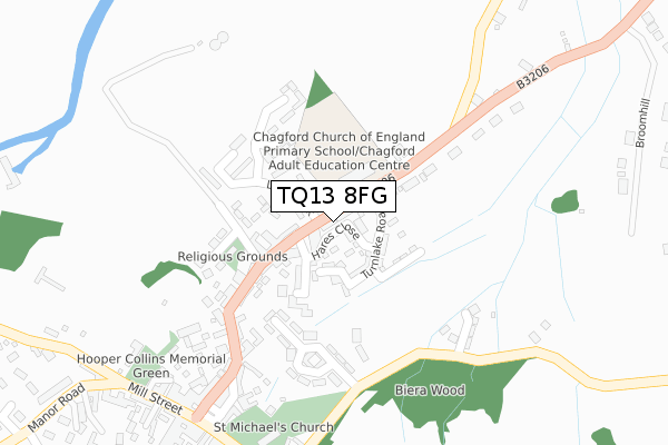 TQ13 8FG map - large scale - OS Open Zoomstack (Ordnance Survey)