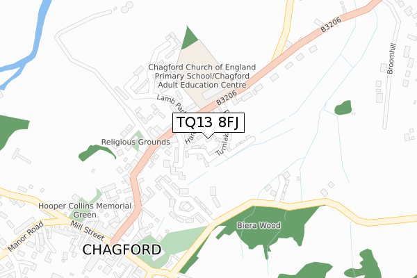 TQ13 8FJ map - large scale - OS Open Zoomstack (Ordnance Survey)