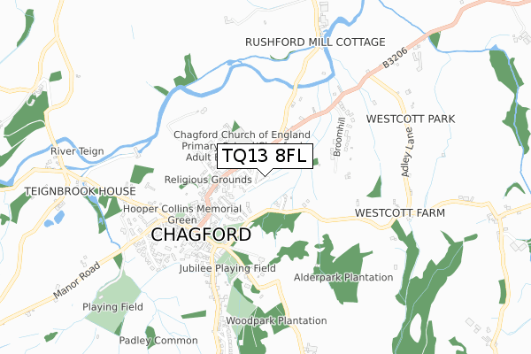 TQ13 8FL map - small scale - OS Open Zoomstack (Ordnance Survey)