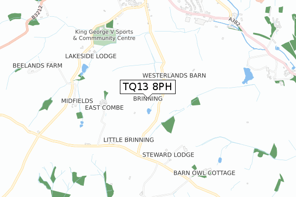 TQ13 8PH map - small scale - OS Open Zoomstack (Ordnance Survey)