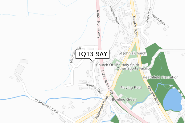 TQ13 9AY map - large scale - OS Open Zoomstack (Ordnance Survey)