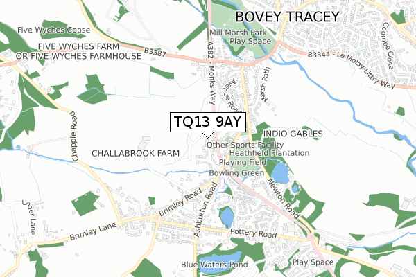 TQ13 9AY map - small scale - OS Open Zoomstack (Ordnance Survey)