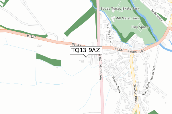 TQ13 9AZ map - large scale - OS Open Zoomstack (Ordnance Survey)