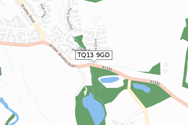 TQ13 9GD map - large scale - OS Open Zoomstack (Ordnance Survey)