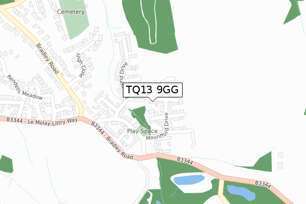 TQ13 9GG map - large scale - OS Open Zoomstack (Ordnance Survey)