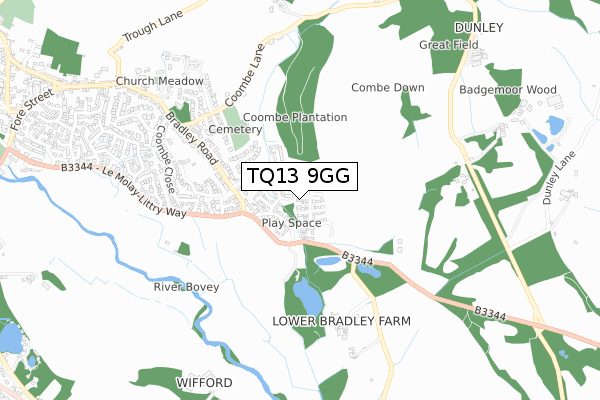 TQ13 9GG map - small scale - OS Open Zoomstack (Ordnance Survey)