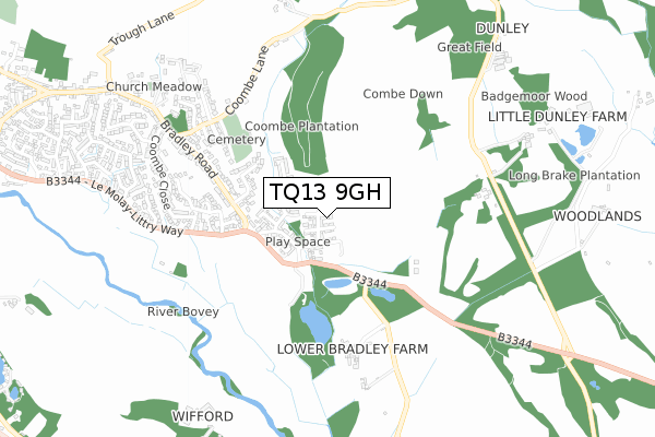 TQ13 9GH map - small scale - OS Open Zoomstack (Ordnance Survey) TQ13 9GH map - small scale - OS Open Zoomstack (Ordnance Survey)