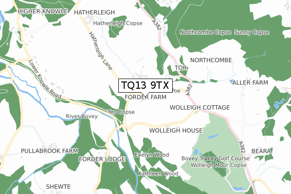 TQ13 9TX map - small scale - OS Open Zoomstack (Ordnance Survey)